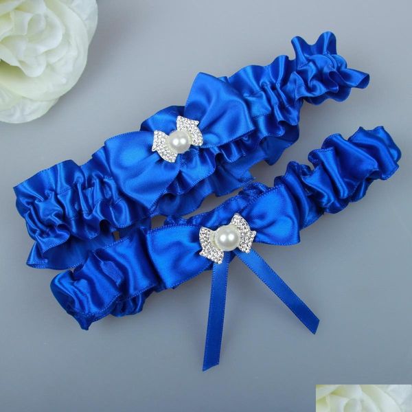 Jarretières De Mariée Satin Bleu Royal Arc Jambe Jarretière Ensemble Vintage Ceintures Drop Delivery Party Events Accessoires Dhwxd