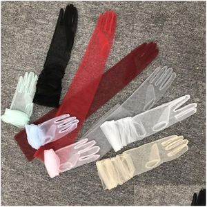 Gants de mariée 70cm Femmes Tra Thin Tle Coude Longue Robe de mariée de mariage Couleur unie Sheer Transparent Sunsn Vintage Drop Livraison Partie Dhii5