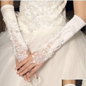 Gants de mariée en dentelle brodée de perles, longueur au coude, sans doigts, pour mariage, livraison directe, accessoires d'événements, Dhyv2