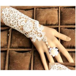 Gants de mariée design dentelle perle blancnoir arc de mariage sans doigts longueur de poignet gant accessoires9335833 livraison directe événements de fête A Dhgbm