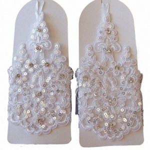 Bruidshandschoenen Elegante korte witte kanten rhineste dames fingerl -handschoenen bruiloft