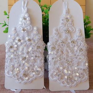 Bruidshandschoenen elegante korte witte kanten strass vingerloze handschoenen voor dames bruiloft accessoires