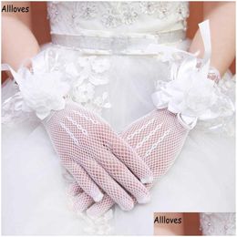 Gants de mariée Mode Élégant Ivoire / Rouge Fl Mariage De Mariage Pour La Mariée Avec Ruban De Fleur À La Main Maille Femmes Accessoires Cl2068 Drop D Dhfbd