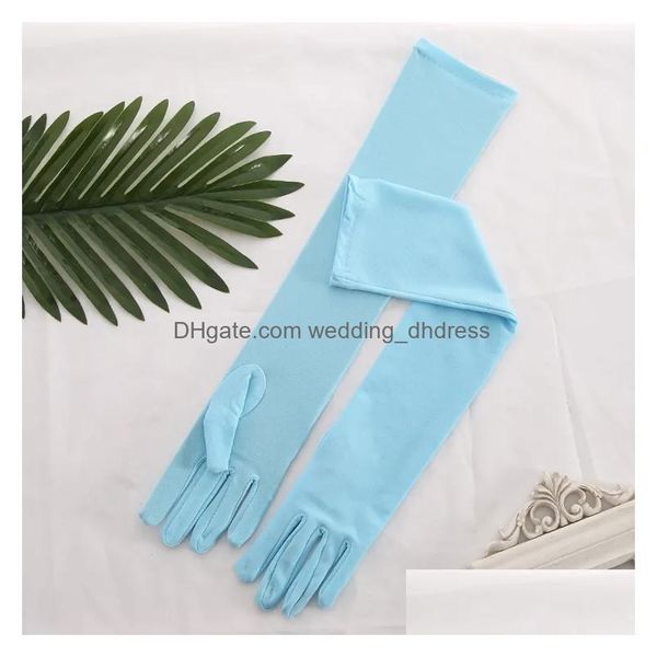 Gants de mariée en Satin rose, longs, pour femmes, fête de danse, doigt de mariage, livraison directe, accessoires d'événements Dh9Ee