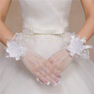 Gants de mariée robe de mariée courte en dentelle de dentelle arc haut élastique gants en mailles rouges blancs élastiques en stock