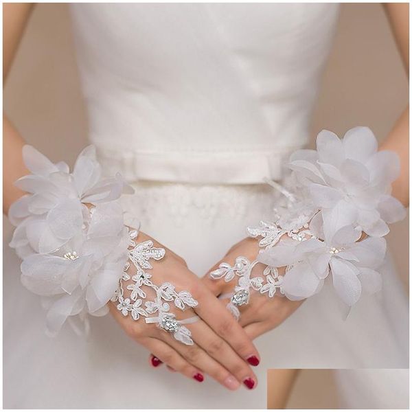 Gants de mariée longueur de poignet court élégant sans doigts dentelle appliques main porter des accessoires de mariage livraison directe événements de fête Dhuqs