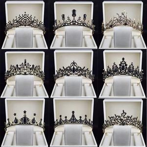 Bruidshaaraccessoires Black Crystal Vintage Tiara-kronen voor vrouwen barokke bruid Bruiloftaccessoires Kroonhoofdbanden Diadema 240102