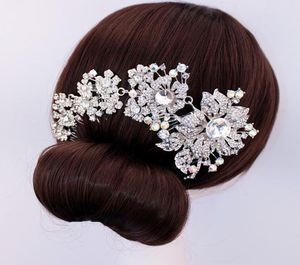 Accessoires de cheveux de mariée peigne de mariage ton argent strass cristal fleur peigne à cheveux casque de mariage bijoux de cheveux F16179707267