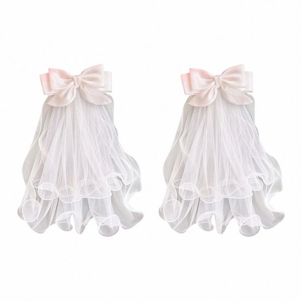 Boque de novia Bow Tulle Velo de dos niveles para fotografía, fiestas, bodas Buena artesanía cabello liviano acory elegante j8ju#