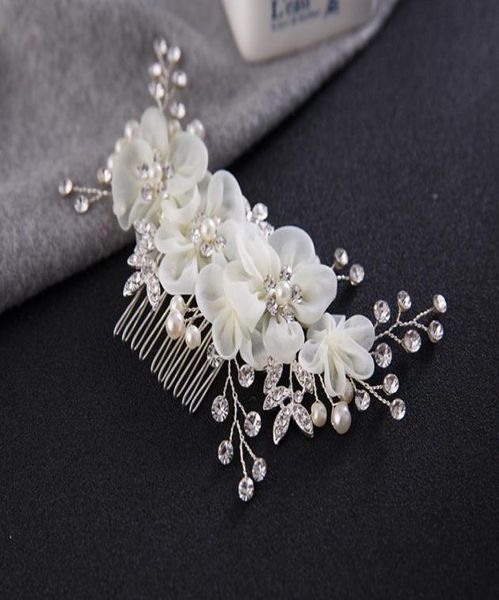 Peignes à cheveux de mariée pour perles de mariée bandeaux de mariée en cristal voile de mariage robe peigne coiffures de mariée en soie fleur coiffure cheveux A6010580