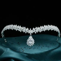 Bijoux de cheveux de mariée CZ Zircon Tiara bandeau cubique zircone casque couronne pour les mariées femmes bal coiffure accessoires de mariage 240102