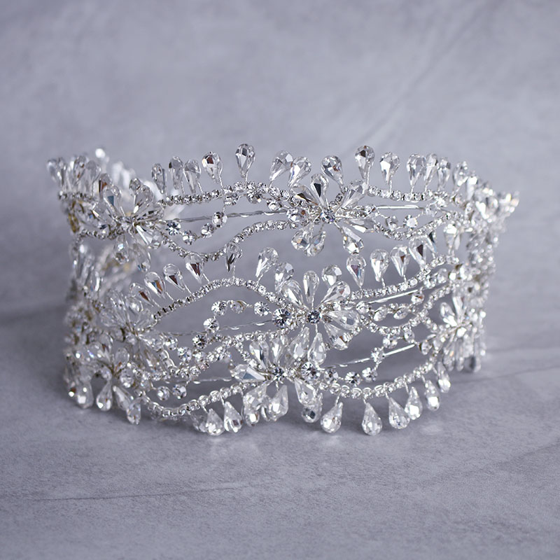 Bridal Hair Jewelry luksus miękki ślub korona tiara srebrny kolor kryształowy dhinestone nagłówek na głowę akcesoria do włosów ręcznie robione kobiety