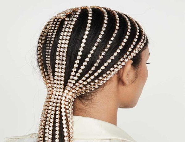 Bridal Bandband Rhingestone Long Pichel Accessoires pour les femmes Bijoux de cheveux de la chaîne de tête multi-brins Crystal15660174865785