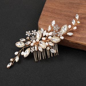 Bruids hoofdtooi haaraccessoires bruiloft kopstuk kam luxury kristallen parelsgoud blad dames hoofdbanden voor feest