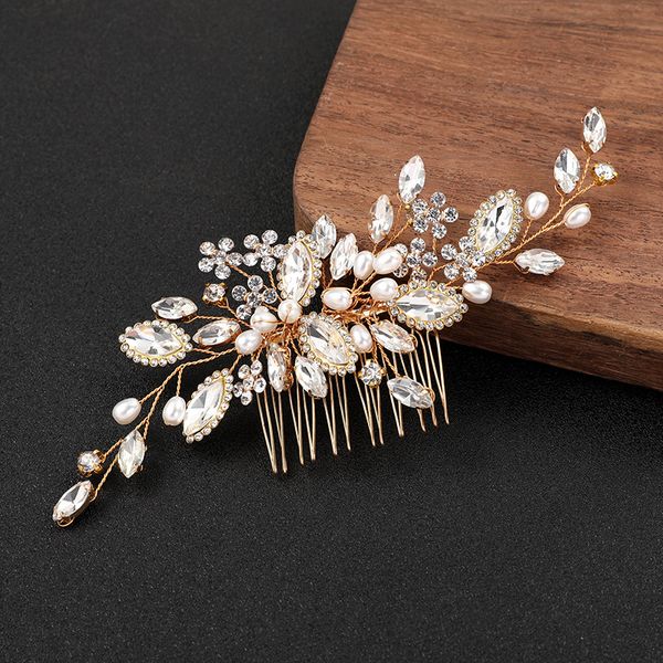 Bridal Headwress Hair Accessoires de mariage Headpiece Pelet Crystals Luxury Perles Gol Leaf Women Bandons pour la fête