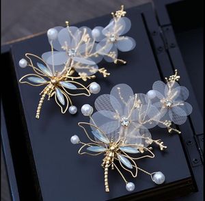 Bridal headdress wedding dress accessories golden fine fly hair clip silk yarn flower pair clip accessories