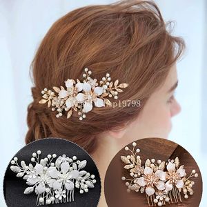 Bruidshoofddeksels Bloem Kristallen Strass Parels Haarkam Bruiloft Bruid Bruidsmeisje Hoofdtooi Handgemaakte Haarsieraden Decor