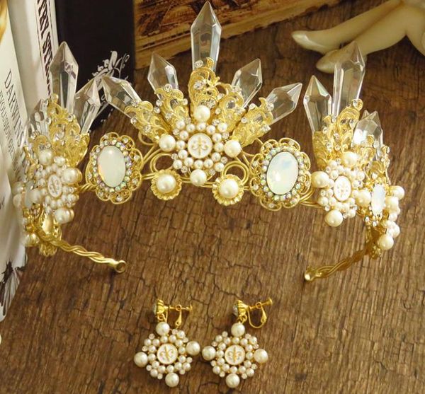 Chapellerie de mariée couronne baroque cristal chapeaux asiatique or robe de mariée accessoires ventes chaudes