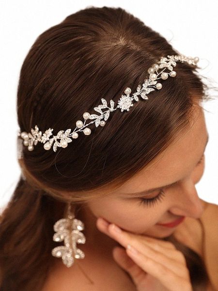 Headswear Bridal Rhinest Fr Bridal Tiara Bands Perle Hair Bijoux de mariage Accoue Handmade Prom Hair Piece 95ft #