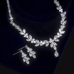 Bruids sieraden set milieuvriendelijke koper zirkon ketting oorrang set ketting banket bruiloft accessoires