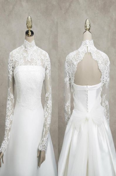 Chaqueta de encaje nupcial de collar alto mangas largas envolvente envoltura bolero de novia para vestidos de novia jacke8145508 de alta calidad hechas a medida
