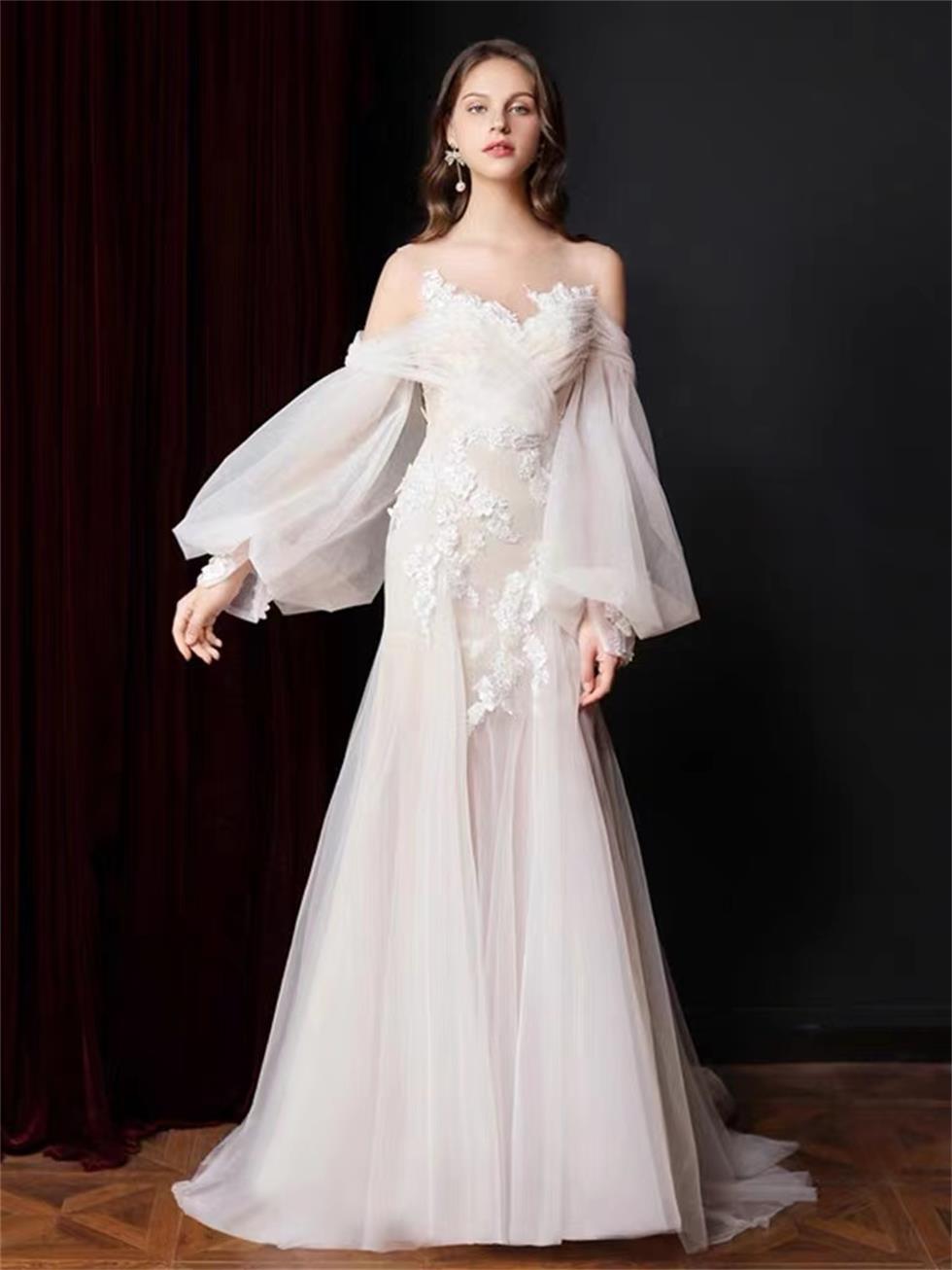 Bridal Wedding Dress 3D Applique Long Sleeve Fishtail High End FN3094