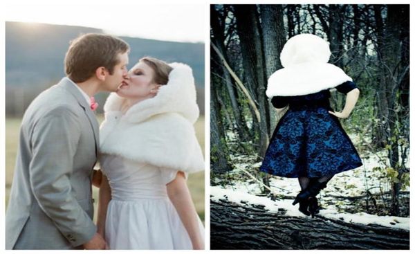 Mini Cape de mariée en fausse fourrure ivoire, cape courte de printemps et d'hiver, enveloppe les robes de mariée, accessoires avec capuche 2083201