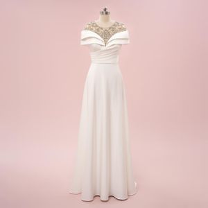 Bruids moeders jurken Witte satijnen bezaaid parel Noble en elegante feestjurk EN6688