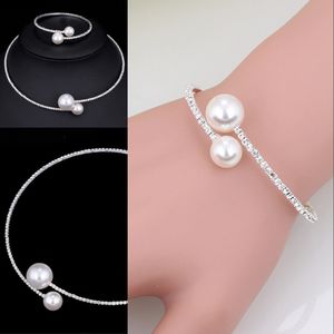 Bruids ketting en armbanden zilver goud goedkope accessoires bruids sieraden sets strass parels formele bruiden accessoires armbanden manchetten