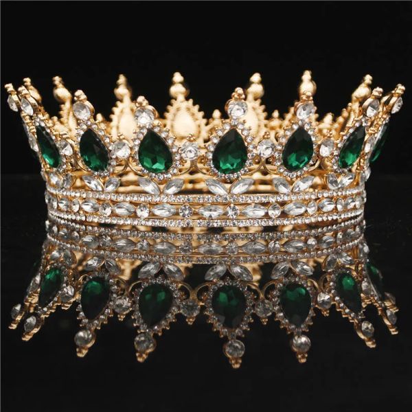 Diadèmes et couronnes rondes de mariée en cristaux, couvre-chef de mariage Vintage Royal Queen pour femmes, strass de bal, fascinateurs de cheveux, ornements, accessoires de bijoux de cheveux
