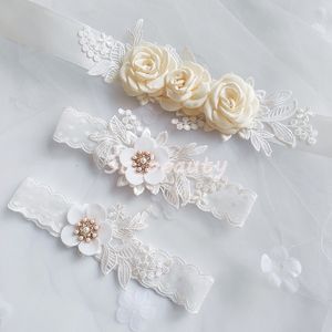 Ceinture de mariée ceinture dentelle jarretière ensemble ivoire ceinture florale fleur robe de demoiselle d'honneur ceinture accessoires de mariage robe ruban SW205