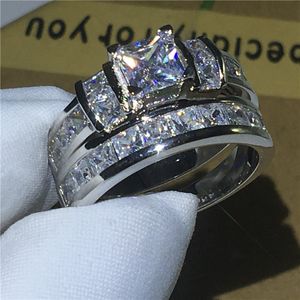 Bridal Sets Sieraden 925 Sterling Zilveren Ring Prinses Cut 5A Zirkoon CZ Steen Engagement Wedding Band Ringen voor Vrouwen Gift