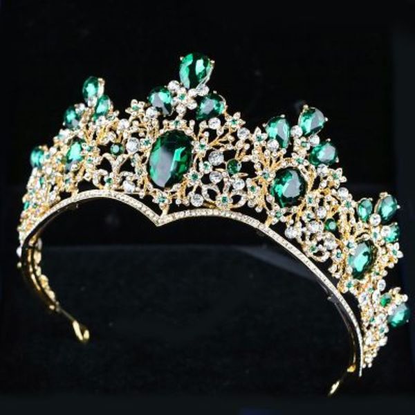 Diadème de mariée Coiffe 2022 Vintage Baroque Pageant Couronne Nouvel Alliage Diamant Vert Émeraude Noble Couronnes Élégant Chapeaux Quinceaner3082