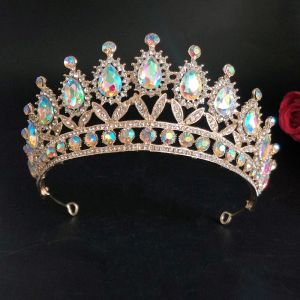Bruids tiara headpieces barokke haarband kristallen kroon hoofddeksels quinceanera kweep lady kapsel bruiloft koningin haarspelden 15*6.5 cm koninklijk rood