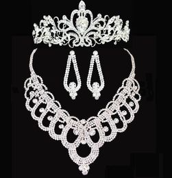 Tiaras nupciales corona Cristales de cuentas brillantes Corona de boda Conjunto de collar nupcial Diadema Accesorios para el cabello HT143