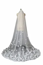 bruidssluier Lg bruidssluier 3D Frs Floral Lace witte luxe bloemblaadjes sluier voor bruid met kam velos de novia kathedraal H06q #