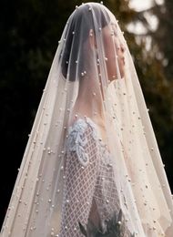 BRIDAL VEIL PEARL kralen sluier Wit 15 breedte Kapel Bruiloft Veils Wedding