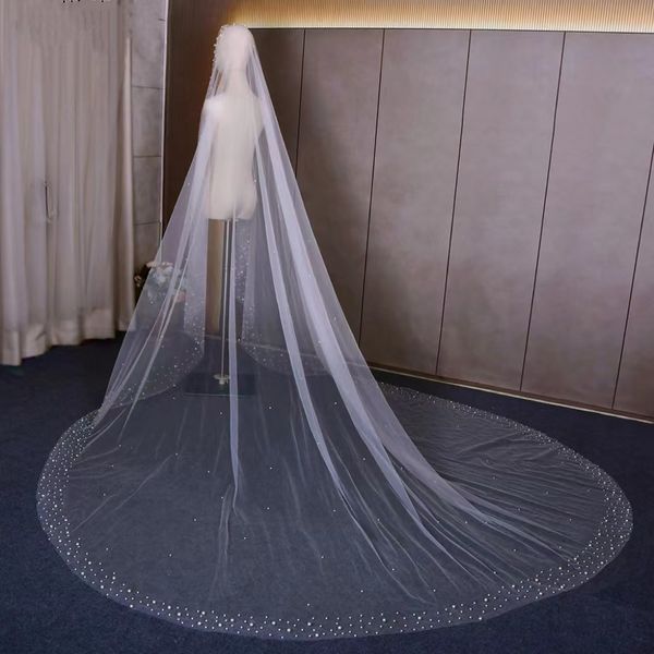 Voile de mariée robe de mariée en gros perles 3m voile de luxe longue queue ZD145