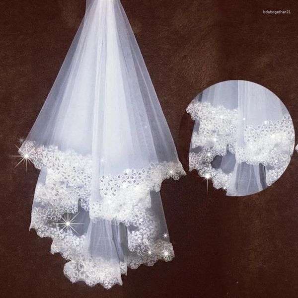 Veils de mariée 1,5 m 1 couche Femmes blanches Long mariage Veille de tulle paillettes paillettes Broide