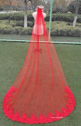 VELES DE NADRO 1 TIER 3M RED VEIL SECLINED Marrige de boda de encaje con accesorios de peine MM