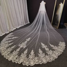 Bridal Veils 2 t Long Lace Wedding Veil 4 meter witte ivoren bruids sluier met kambruid headpiece bruiloft accessoires
