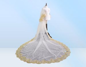 BRIDAL VEILS 2021 Appliques Wedding Veil Gold Lace Edge Lange accessoires 35 meter Wit ivoor TULLE7219149