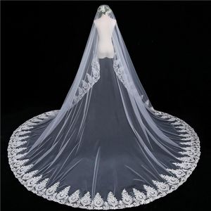 Bridal Veils 2023 Charmante witte ivoor lange trein kanten applique rand bruiloft blusher gezicht accessoires