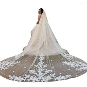 Bridal Veils 2023 Wedding Veil met kam zacht tule kant -appliques 300 cm lange kathedraallengte accessoires