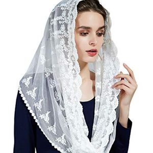 Bridal Veils 2023 Wit Zwart Katholieke hoofdsjaal Vrouwen Kerchief Chapel Lace Church Veil Bruiloft Bride Mantilla Latin voor massa