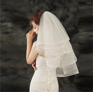 Bridal Veils 2023 White Ivory Short 4 Layer met Matel Comb Wedding Veil Net Edge Accessoire Mariage Birdcage Vriendin
