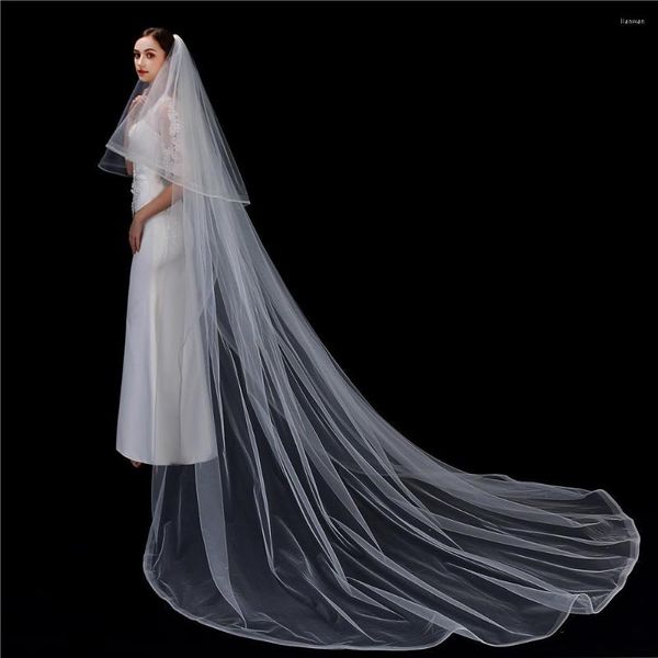 Voiles de mariée 2023 blanc/ivoire mariage Long avec peigne Simple deux couches cathédrale longueur doux Tulle voile cheveux accessoires
