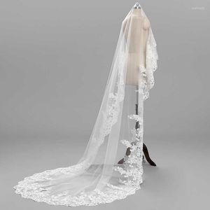 Bridal Veils 3 meter witte ivoor luxe longwedding kralende rand sluier met kam bruiloft accessoires bruid moslim