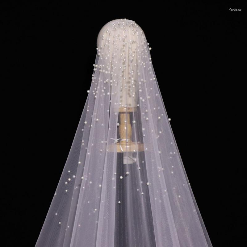 Bridal welon o długości 3 m Pearls Wedding Veil Tiul 1T Elegancka luksusowa impreza panny młodej z grzebieniami