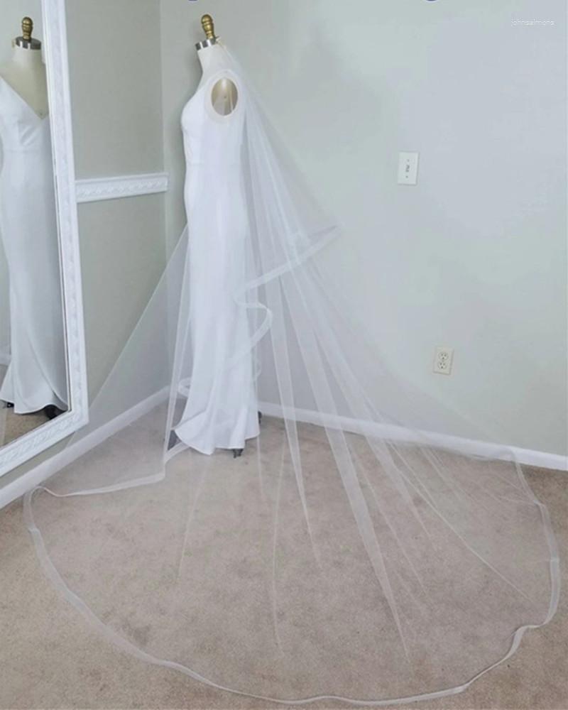 Bridal Veils 3m lange sluier wit ivoor tule lint rand bruiloft 1 laag kathedraal zonder kamkariage -accessoires